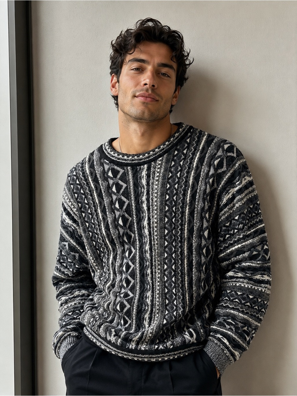 TOSANI Made in Canada Vintage 90s 3D Tundra-Coogi Style Knit Sweater